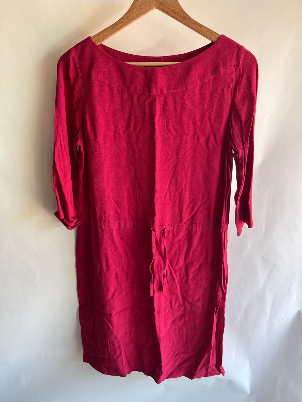 J. Jill sheath dress red drawstring waist sz sm 100% rayon 3/4 sleeve euc womens